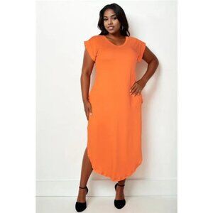 Plus Size Hidden Pocket Batwing Sleeve V Neck Long Dress